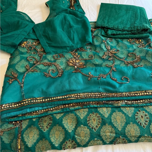 Frontier Green and Gold Saree with hand embroidery - Picture 14 of 17